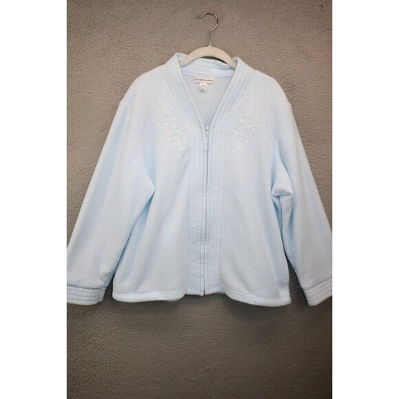 Miss Elaine Full Zip Embroidered Bed Jacket-Size Large-Soft and Comfy-Pockets - Picture 1 of 12